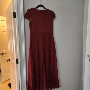 Lace Ruffle Trim Wrap Hem Bridesmaid Dress